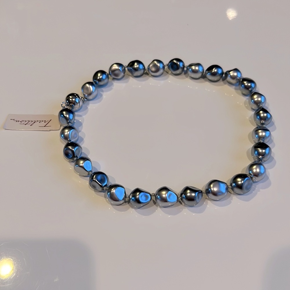 Chunky silver gray faux Pearls, irregular shape magnetic closure